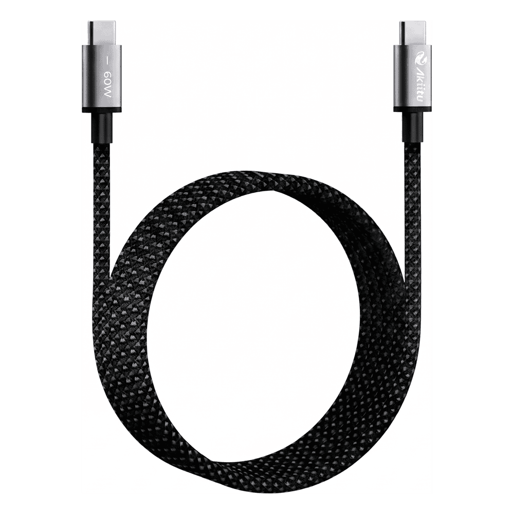 Cable de Carga USB-C a C 1.5 Metros (4.92 Pies) / Tecnología GaN (Nitruro de Galio / Fast-Charging / Potencia 60W / Velocidad Transferencia 480 Mbps / Material Nylon / Conector Aluminio Anodizado AK-PAC6B-N-1.5M