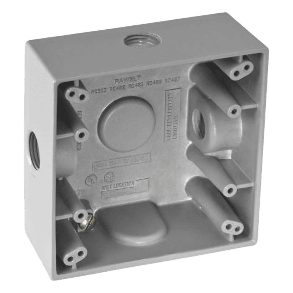 Caja Cuadra de 1/2" a Prueba de Intemperie/ Cuenta con 3 salidas. RC-0502
