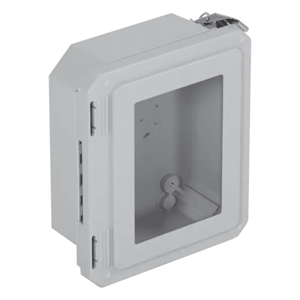 Caja Impermeable De Fibra De Vidrio, 8.77" (22.27cm) Alto x 6.77" (17.19cm) Ancho x 4.06" (10.31cm), Con Ventanilla, Listado UL/cUL, Hecho En EE.UU, Serie EnviroArmour® EF080604-W