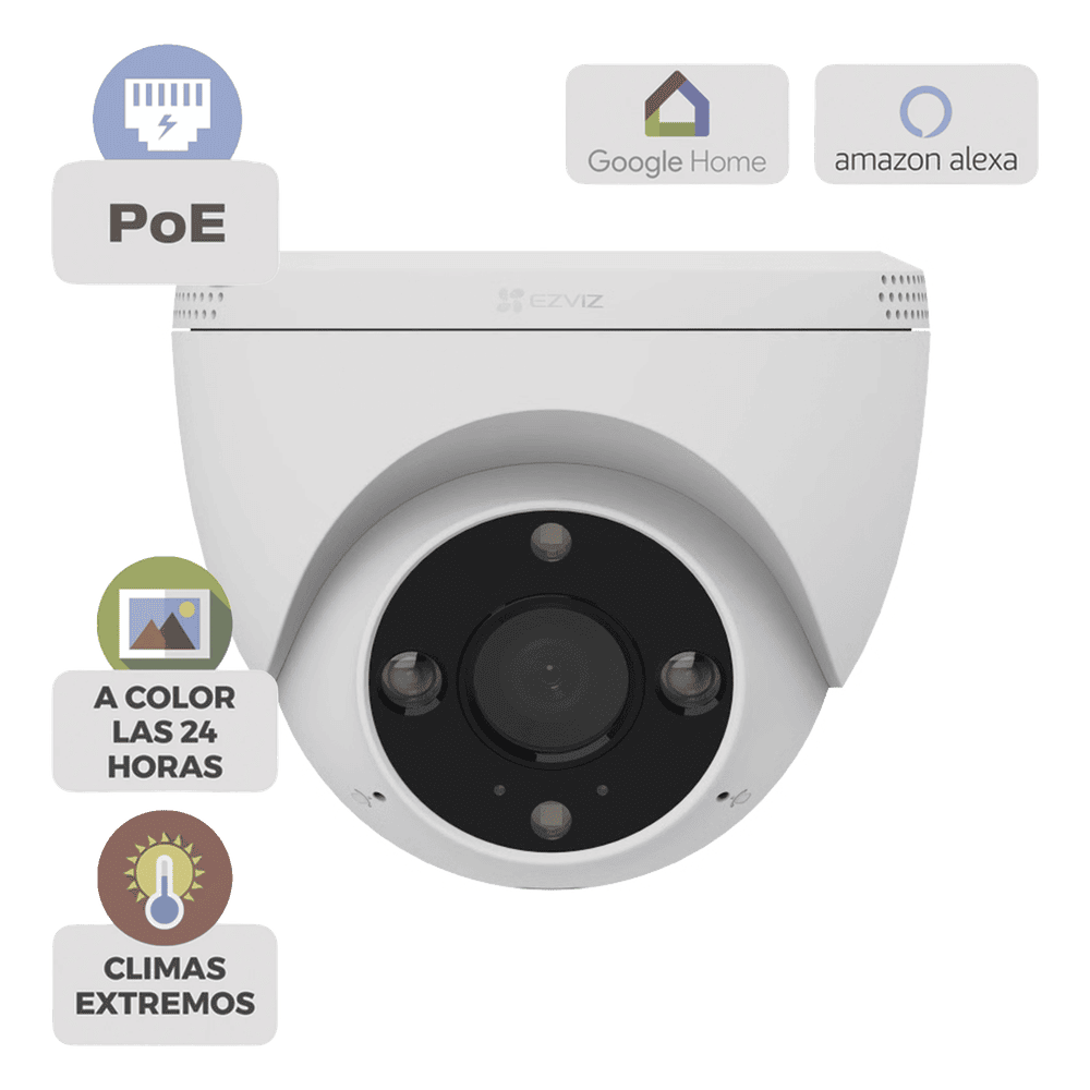Cámara IP Domo PoE / Resolución 2K  3 Megapixel / Visión Nocturna a Color 30 m / Lente 2.8 mm 106° / Detección IA Humano/Vehículo / Audio Bidireccional / Defensa Activa con Luz y Sirena / IP67 CSH4/POE