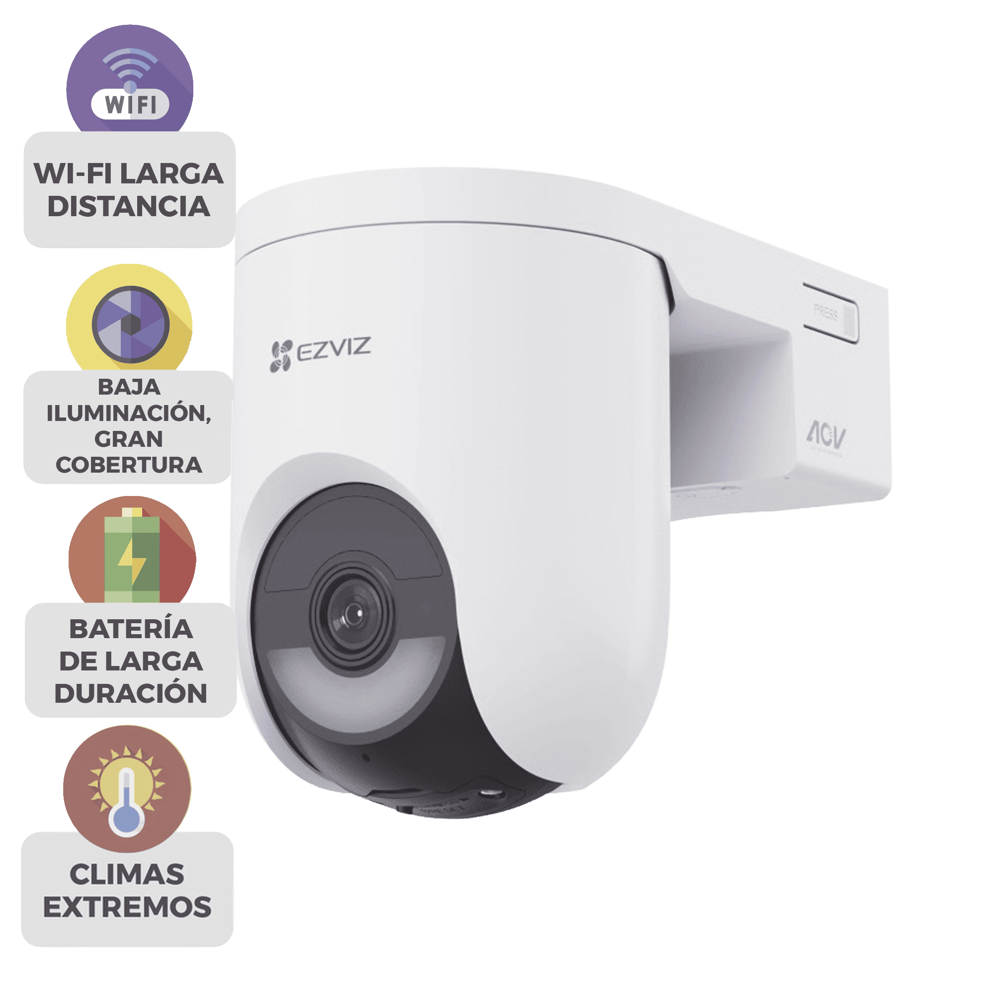 Cámara IP PT Con Batería / Wi-Fi 6 + 4G LTE / 2K+  (4megapixel)  / IP65  / Detección IA Persona-Vehiculo / Visión Nocturna Color / Compatible con Panel Solar CSPSP8 CSHB8C/4G/W