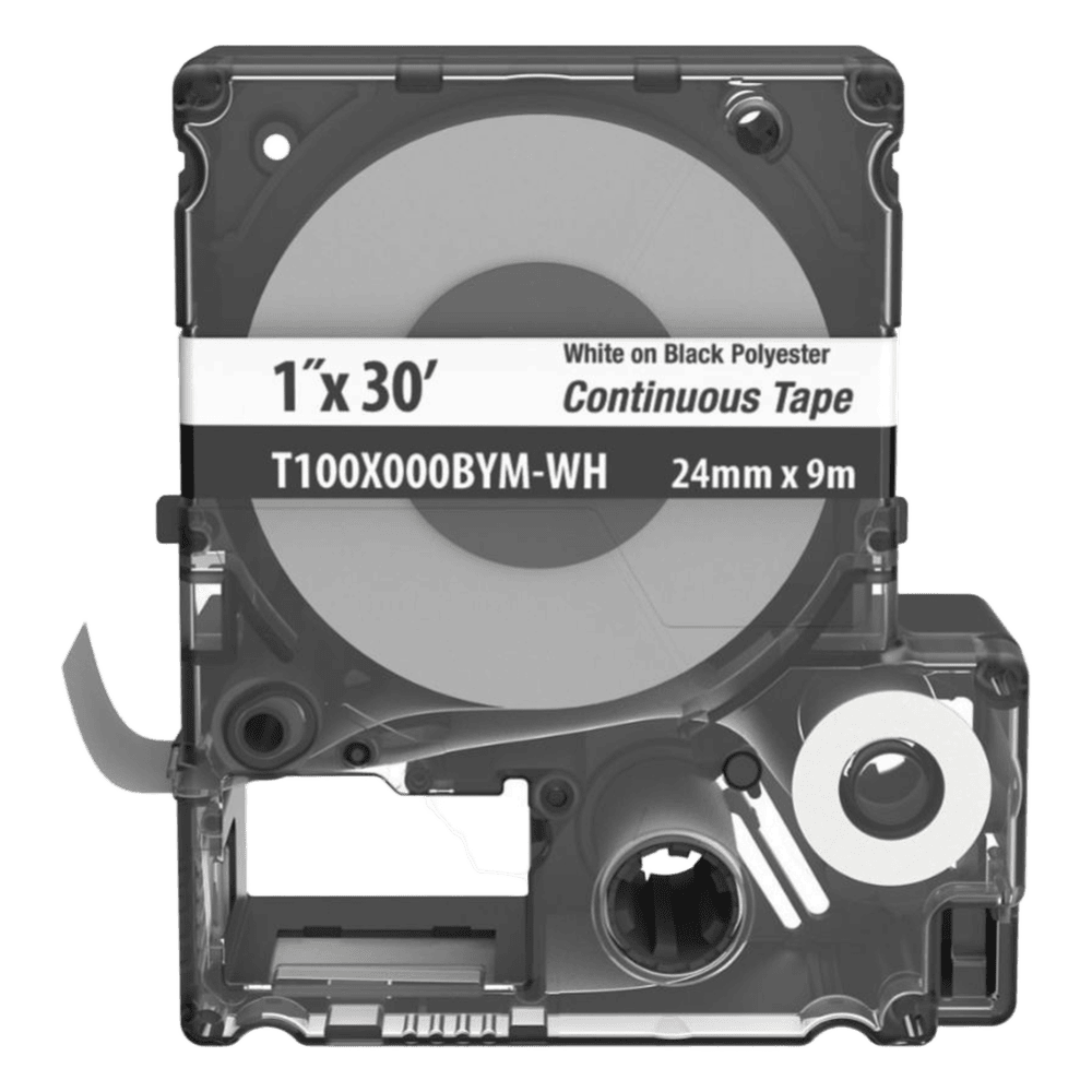 Casete MP, Cinta Continua, Pol., 1 W x 30 L, Blanco/Negro T100X000BYM-WH