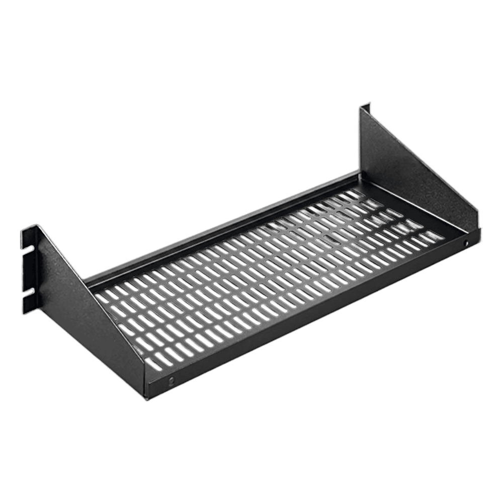 Charola para Rack 19 Pulgadas, Capacidad de Carga 34 kg, Base Ventilada, Acero Dulce Color Negro, 2 UR, Dimensiones 482x381x95 mm ESH1915V