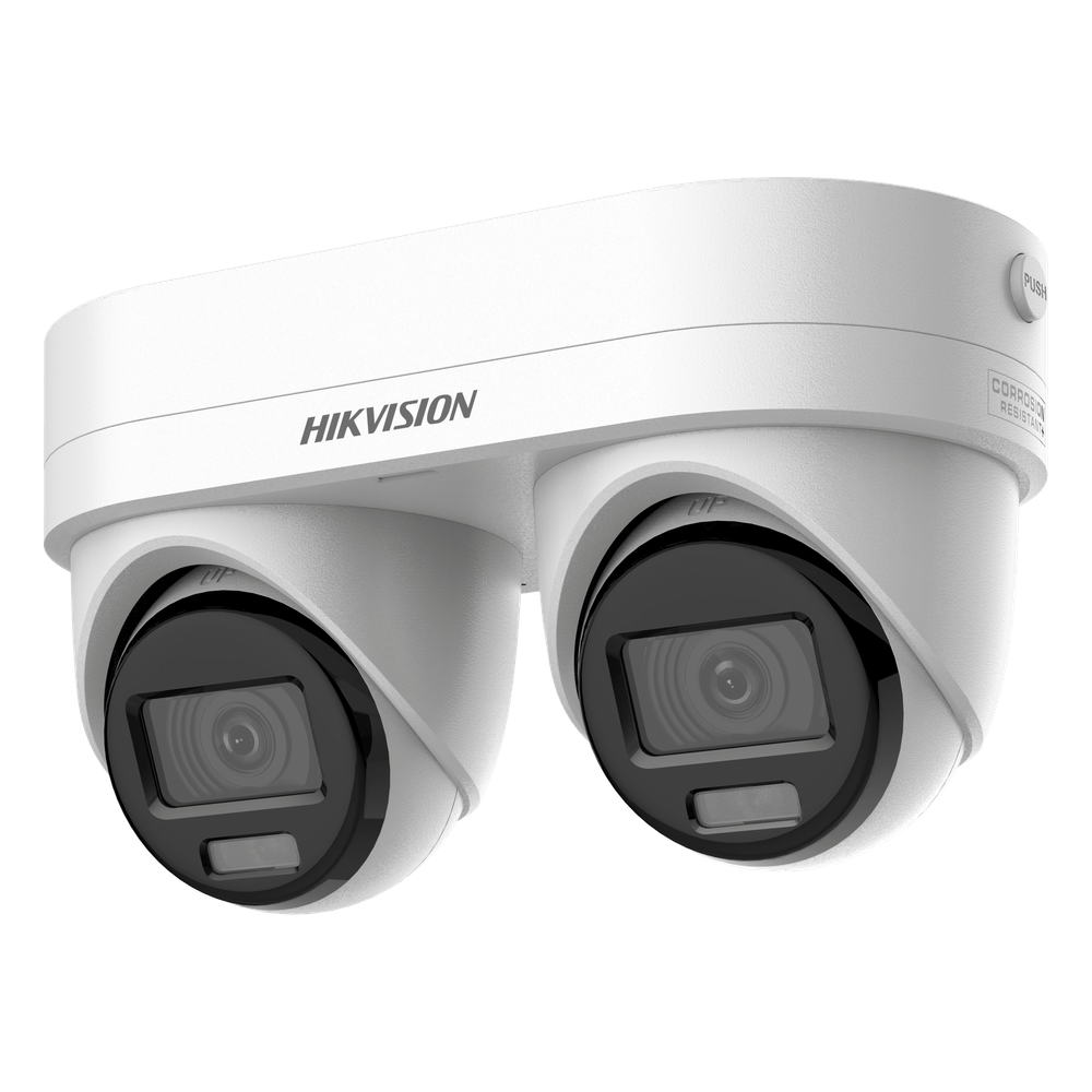 PanoVu Series / Lente Dual de 4 Megapixel / 2 Lentes Fijos de 2.8 mm / Recomendado para Pasillos o Esquinas / IP67 / IK10 / PoE / WDR 120 dB / Dual Light (30 mts IR + 30 Mts Luz Blanca) / Micrófono y Bocina Integrada / Micro SD / ACUSEEK DS-2CD2343G2D-LIZ2UY/SL