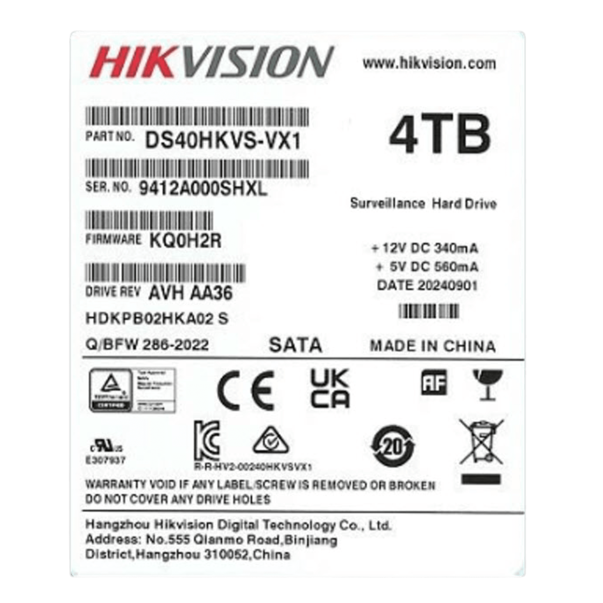 Disco Duro Enterprise 3.5" 4 TB / Hikvision / 7200 RPM / SATA / Alto Rendimiento / Recomendado para NVRs HIKVISION DS40HKVS-VX1