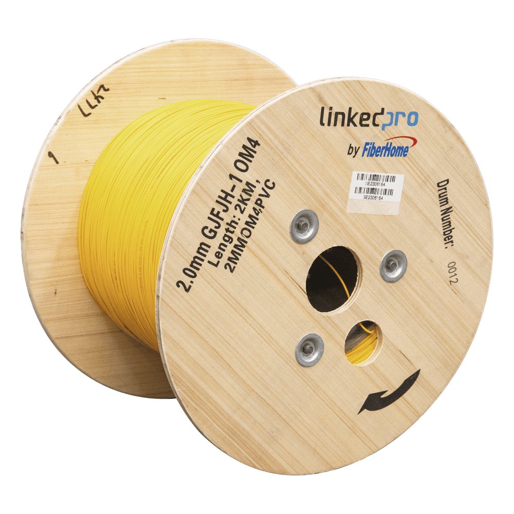 Fibra Óptica Multimodo OM4, 2 mm, Simplex, Tight Buffer, 900 micras, Color Amarillo, Precio Por Metro, (Hasta 2000 Metros en un Solo Tramo de Cable) 2MMOM4PVC
