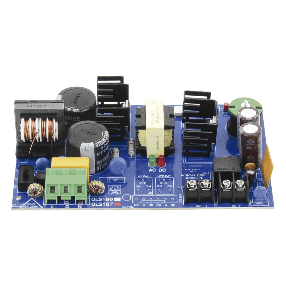 Fuente de Alimentación Tipo Tarjeta / 12/24 VCC Seleccionable / 6 A de Corriente Continua / Entrada 115 VCA 50/60 Hz / Respaldo con Batería / Protección contra Cortocircuito y Sobretensión OLS-187