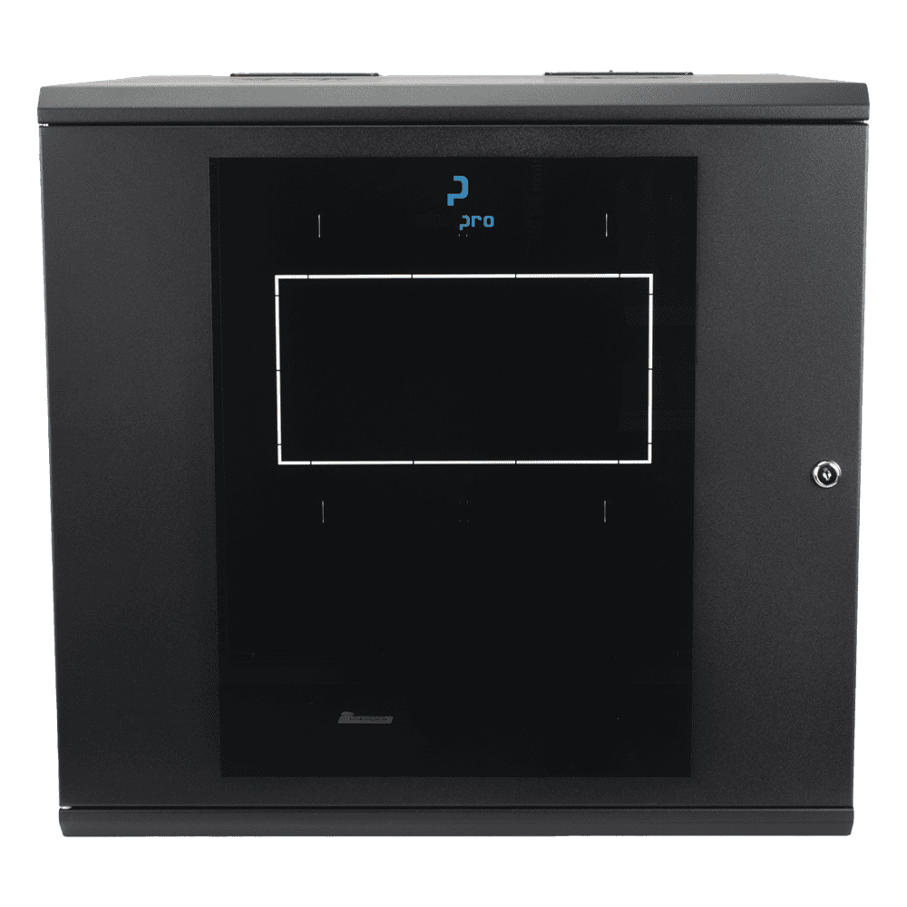 Gabinete Abatible de Pared (Con Marco Trasero) con Rack 19" de 12 Unidades. Ventana de Cristal Templado. SR-1912-GAP-V5