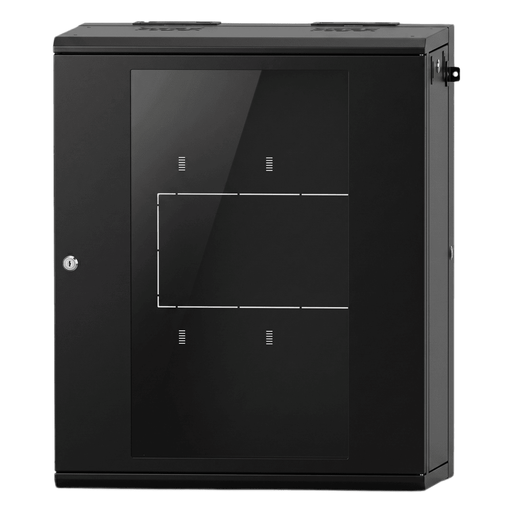 Gabinete Rack / 16 Unidades Rack (UR) / Puerta Cristal Templado / Montaje Pared / Acero Calibres 18-22 / Abatible 120° / Ventilación 120 mm SR-19-16-GAPV5