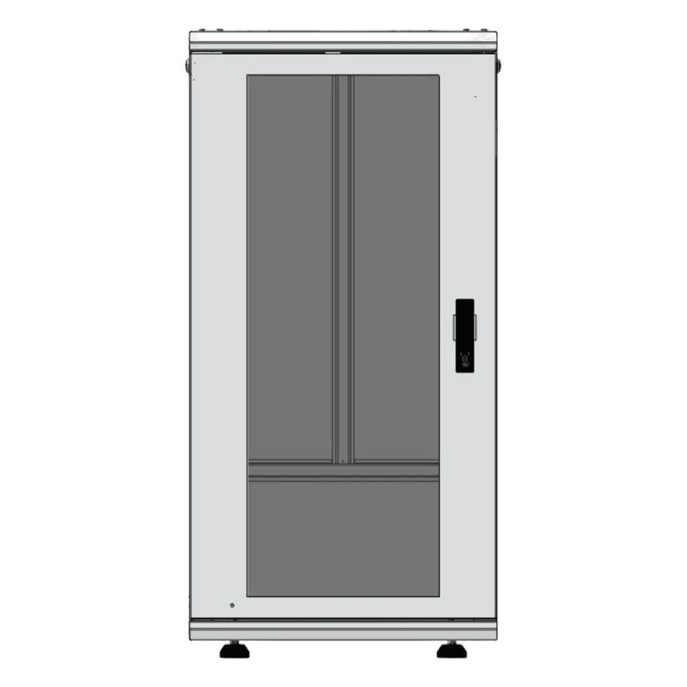 Gabinete Rack 24 Unidades / 19 Pulgadas / Puerta de Cristal / Piso / Acero Calibres 16-18-20 / 750 Kg Carga / 600x605x1190 mm (23.6x23.8x46.9 in) / Vidrio con Cerradura, Niveladores Incluidos LES-60-60-24UGW
