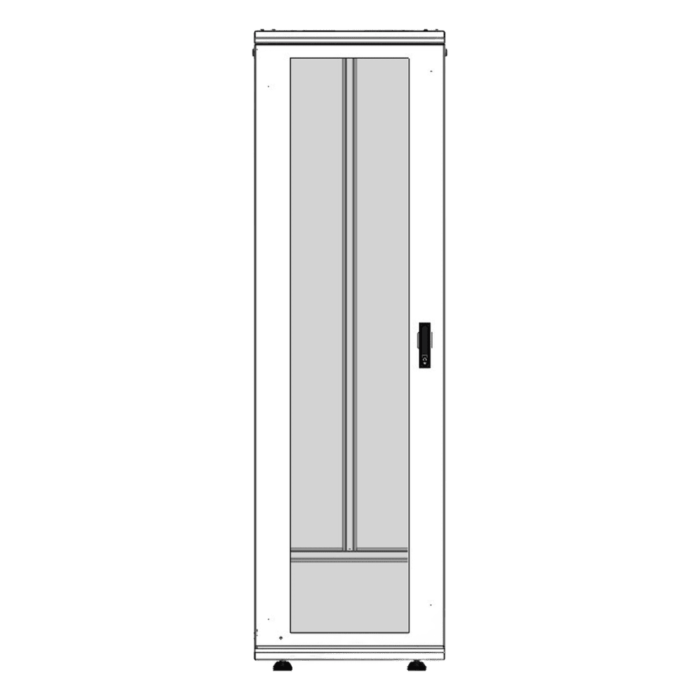 Gabinete Rack 42 Unidades / Piso 19 Pulgadas / Puerta Cristal Templado / Capacidad Carga 1000 Kg / Acero Calibres 16-18-20 / Ventilación Superior / Cerradura Seguridad, Niveladores Incluidos LES-60-60-42UGW