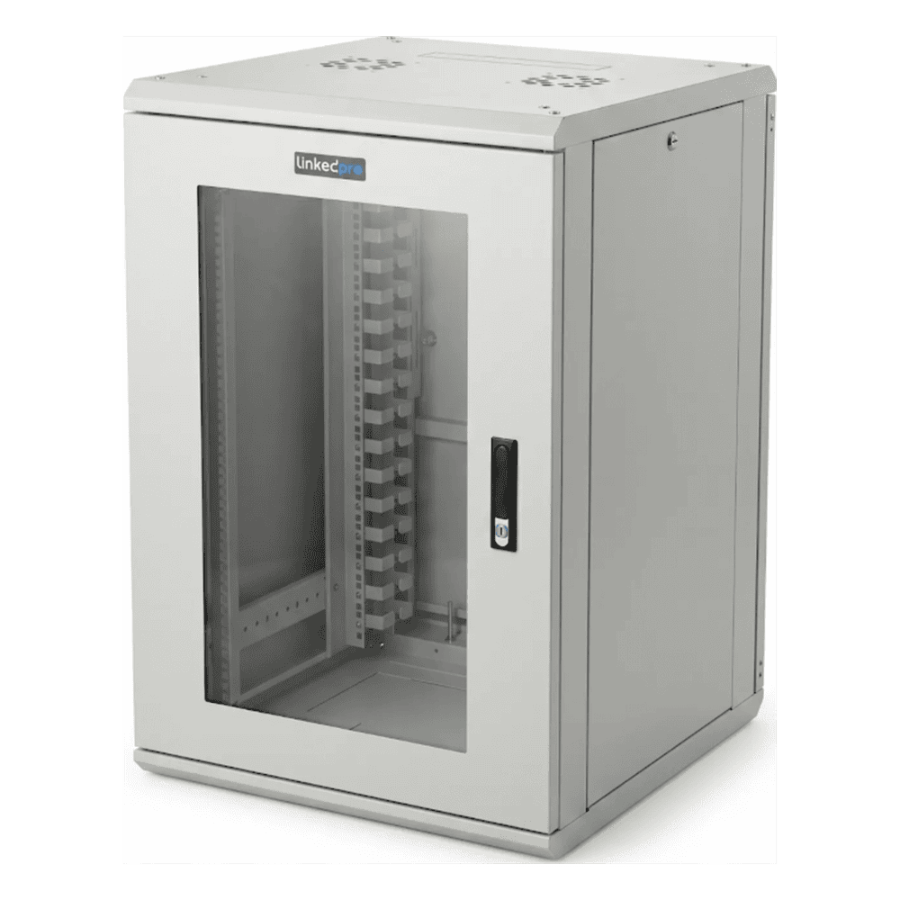 Gabinete Rackeable / 18 Unidades / 19 Pulgadas / Puerta de Cristal / Capacidad de Carga 750 Kg / Dimensiones 600x605x930 mm (23.6x23.8x36.6 in) LES-60-60-18UGW