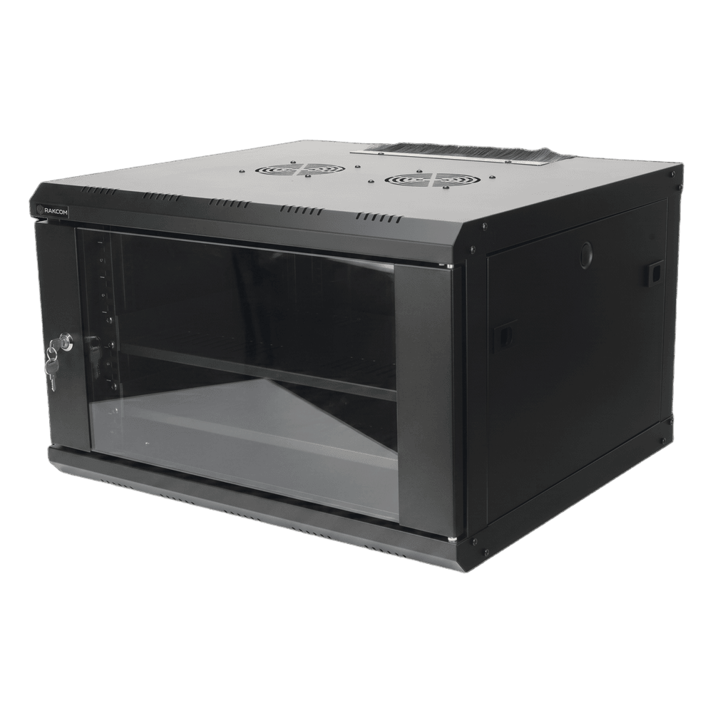 Gabinete de Pared PRECISION 19 in 6UR (455mm) - Cristal Templado. Incluye: 2 Ventiladores y Panel Cepillo PS06550G
