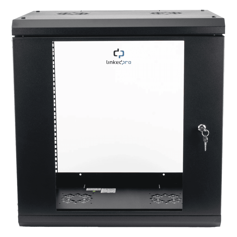 Gabinete de Pared con Puerta de Cristal Templado, 455mm de Profundidad, 12U Rack de 19'', Acero Reforzado SR1912LH3GA
