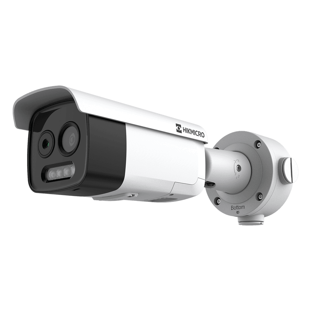 (HIKMICRO) Bala IP Bi-Espectral / Térmica (256 X 192 / 9.7 mm) + Óptica (5 MP / 12.4 mm) / IA GUANLAN / Rango: -20°C a 150°C / 8°C Margen / Detección de Fuego y Humo / Alarma Visual y Audible / Dual Light / PoE / IP67 / IK HM-TD2628-10/G1/T3A