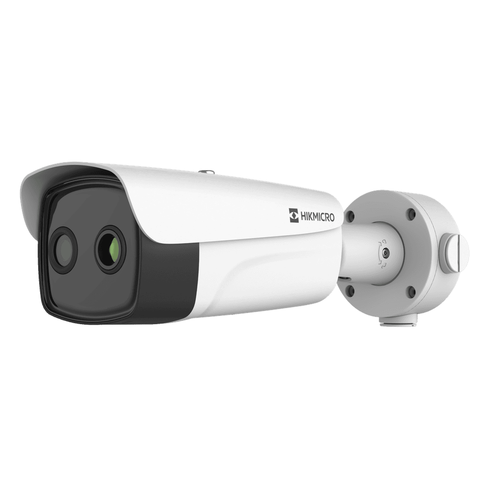 (HIKMICRO) Bala IP Bi-Espectral / Térmica (388 X 288 / 35 mm) + Óptica (4 MP / 12.4 mm) / IA GUANLAN / Rango: -20°C a 150°C / 8°C Tolerancia / Detección de Fuego y Humo / Alarma Visual y Audible / Dual Light / PoE / Antico HM-TD2638-35/G1/T3Y