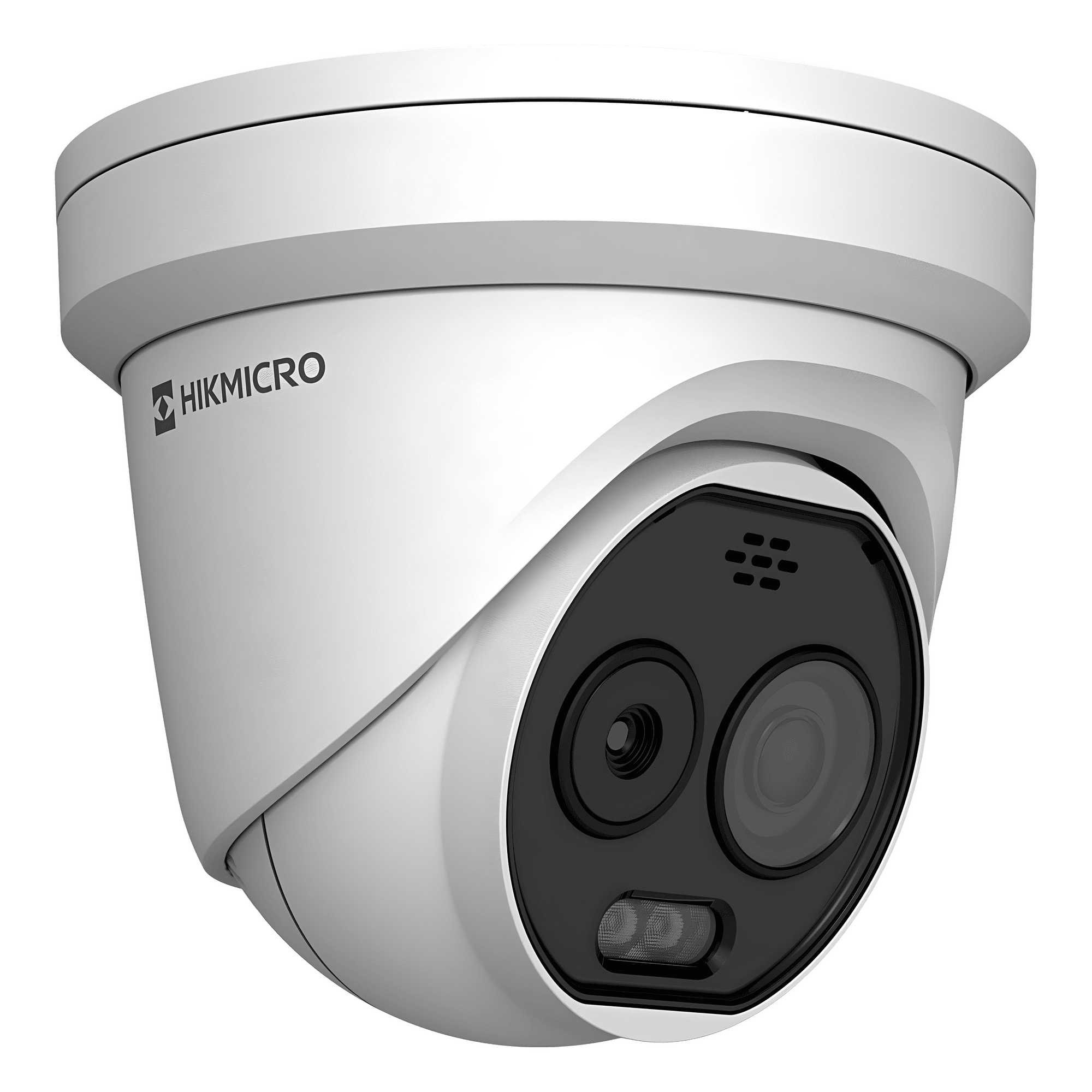 (HIKMICRO) Turret IP Bi-espectral (Térmica + Óptica) / Lente Térmico 2.1 mm (256 X 192) / Lente Óptico 2.2 mm (5 Megapixel) / Detección de Temperatura (-20°C a 650°C) / IA con GUANLAN / Dual Light (30 mts IR + 30 HM-TD1228T-2/G1/T3A