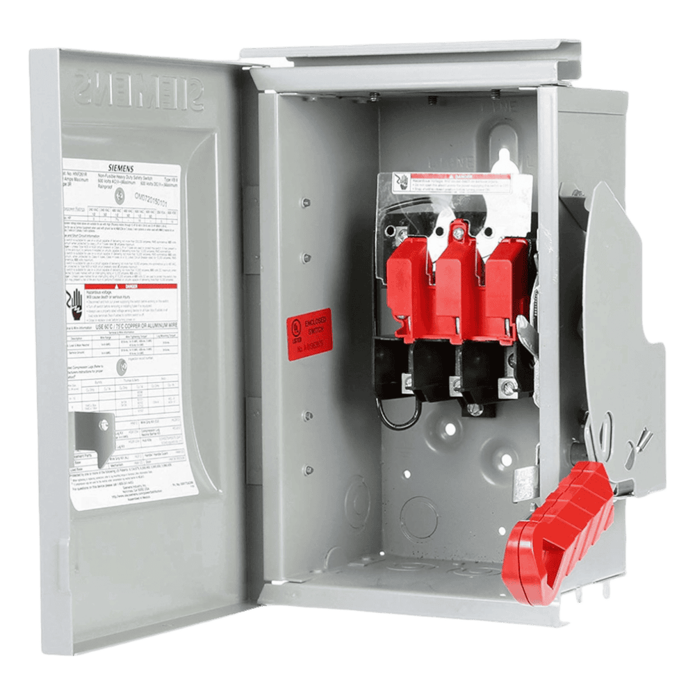 Interruptor de Seguridad HNF362, 600Vca, 3 polos, 60 Amp, sin portafusibles, Nema 1. HNF362