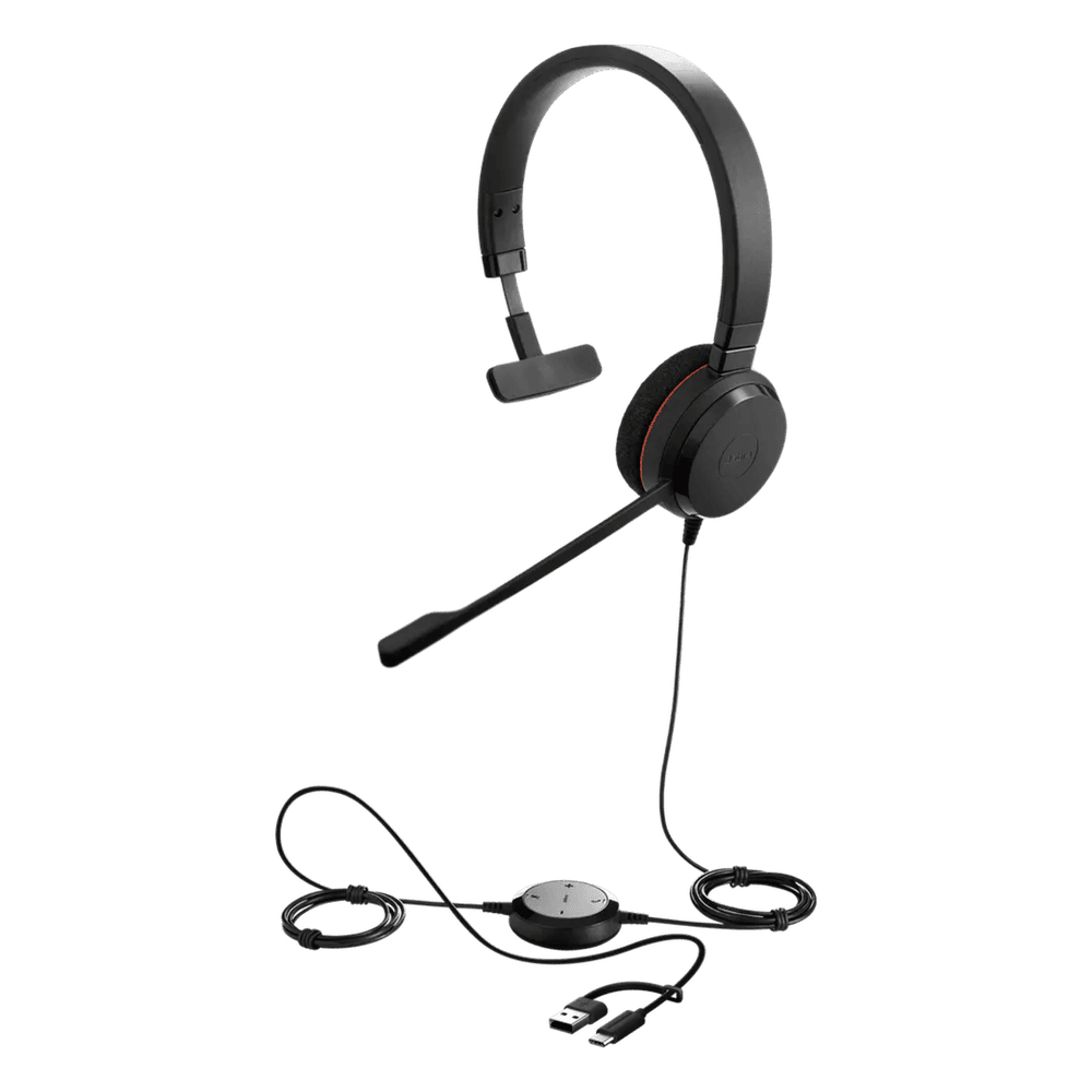 Jabra Evolve 20 Mono con Conexión USB C/A, Micrófono con Cancelación de Ruido de Ultima Generación, Configuración Plug and Play (4993-829-269) EVOLVE20MONOUCUSBC/A