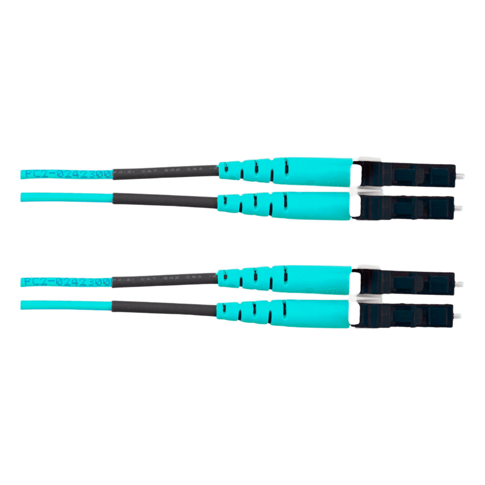 Jumper de Fibra Optica Multimodo 50/125 OM4, LC-LC Duplex, OFNR (Riser), Color Aqua, 25 Metros FZ2ERLNLNSNM025