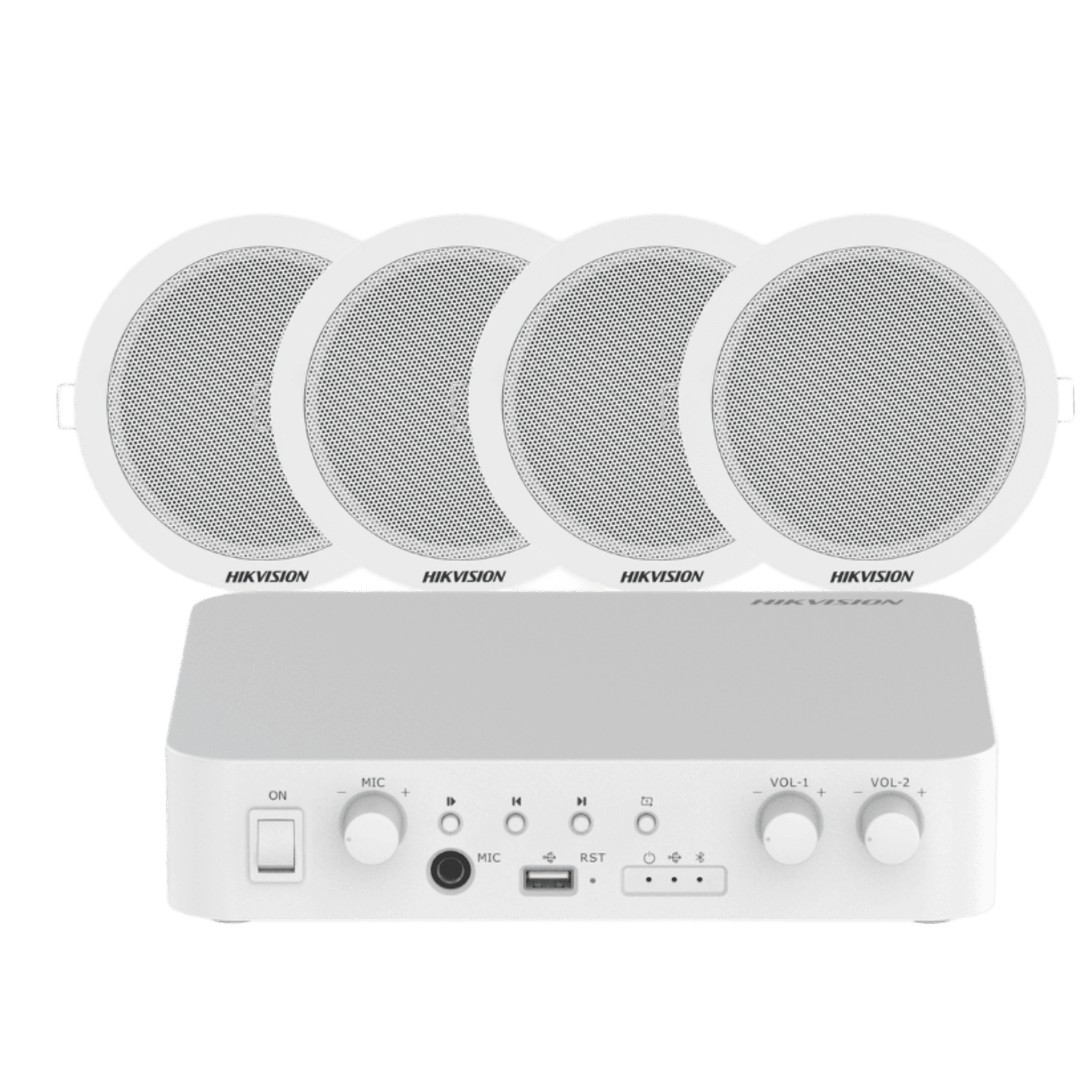 Kit de amplificador compatible con Spotify | bluetooth | 4 altavoces para plafón | sistema 100v | 2 canales con control de volumen independiente | música ambiental DSQAEKIT0206/ST