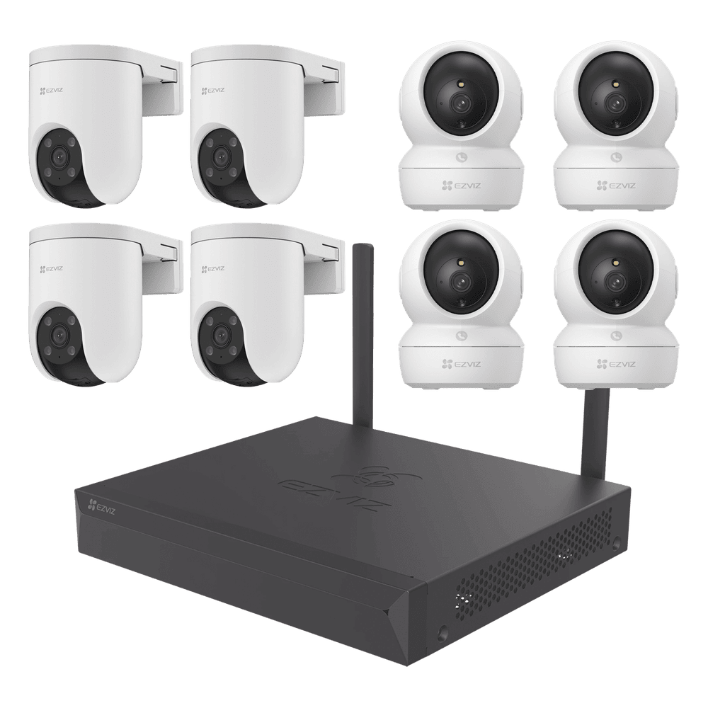 Kit de cámaras Wi-Fi / 3 Megapixel / Incluye 8 Cámaras (4 camaras Para Interior y 4 Cámaras Para Exterior) / 1 NVR WI-FI 8 Canales / Vision Nocturna a Color / Detección de Humanos KIT/CSX5S/8W