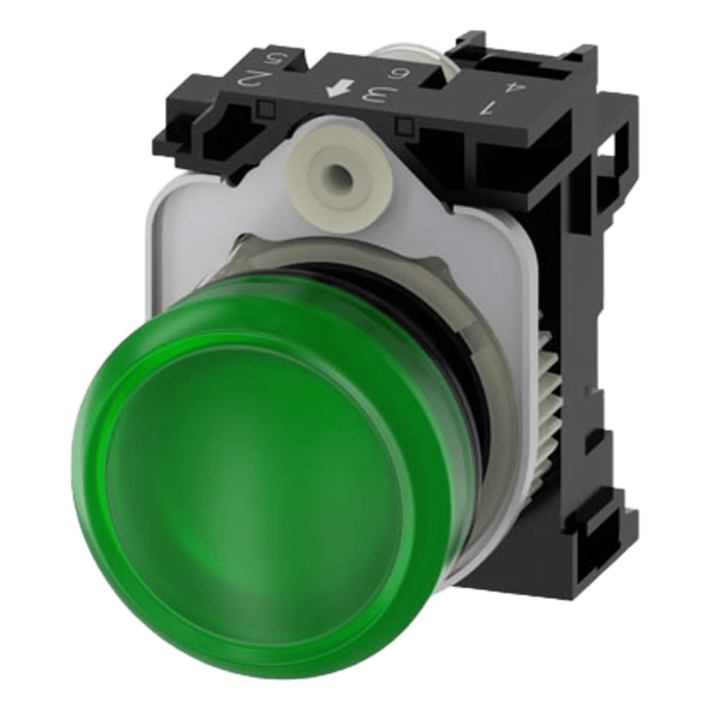 Lampara de señalización plástica con led color Verde, 24Vca-Vcd 3SU11026AA401AA0