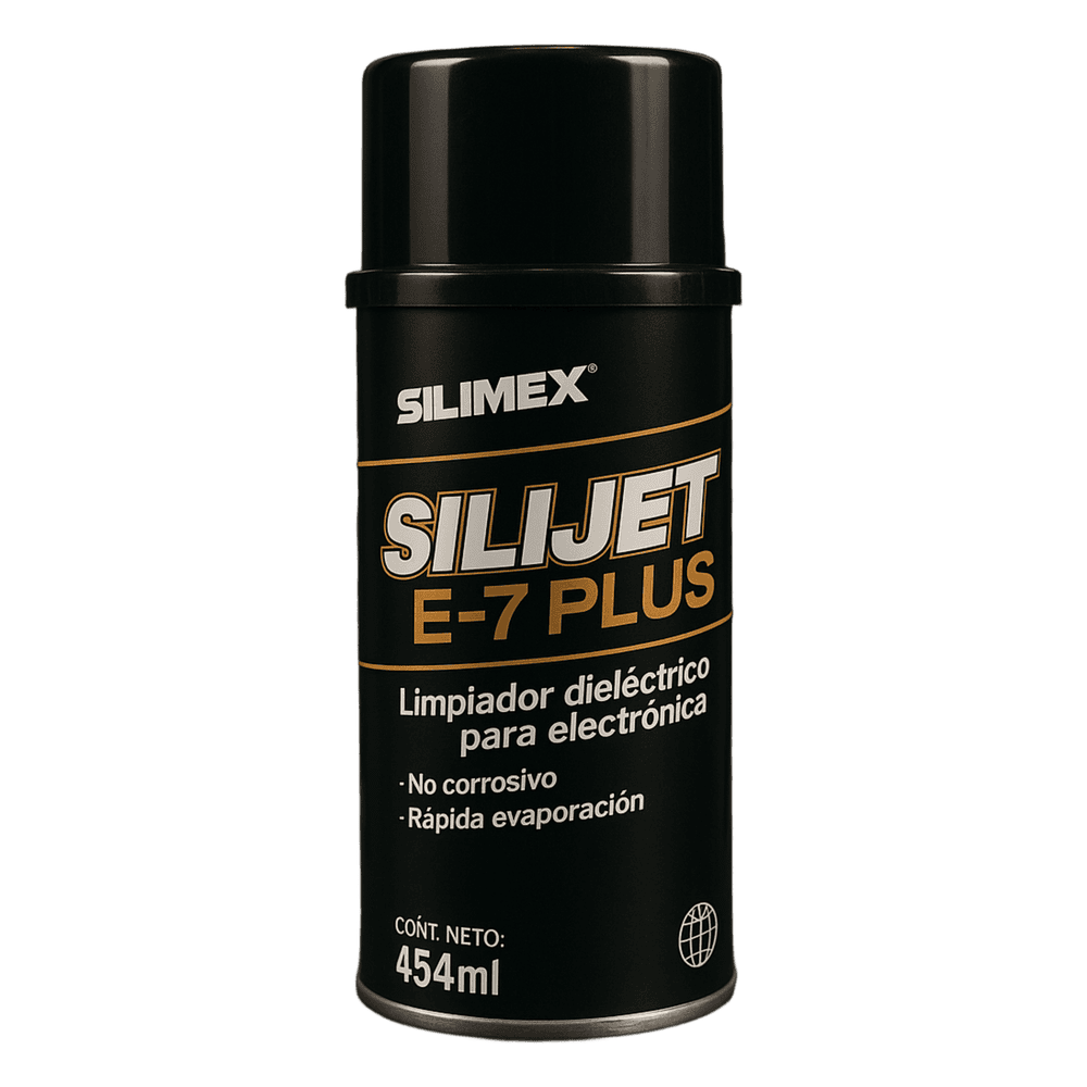 Limpiador Dieléctrico Industrial para Equipos Electrónicos, Elimina Grasa, Cochambre, Polvo, Sin Corrosión, Sin Enjuague y Sin Residuos, Envase 454 ml SILIJET-E-7-PLUS