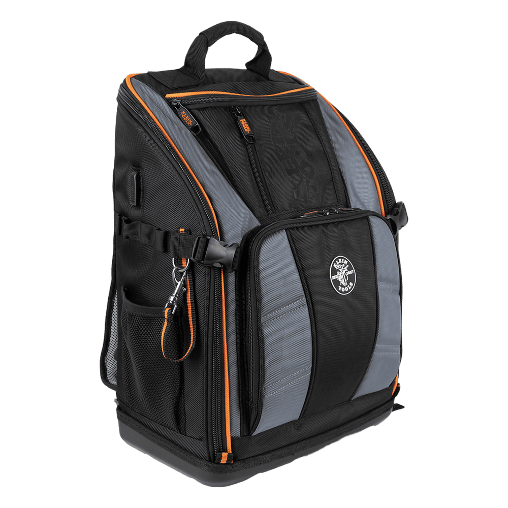 Mochila Profesional para Herramientas / 27 Bolsillos / Acceso Rápido y Estación de Trabajo / Base Moldeada Ancha / Interior Naranja / USB-C / Soporte para Lámpara 62482