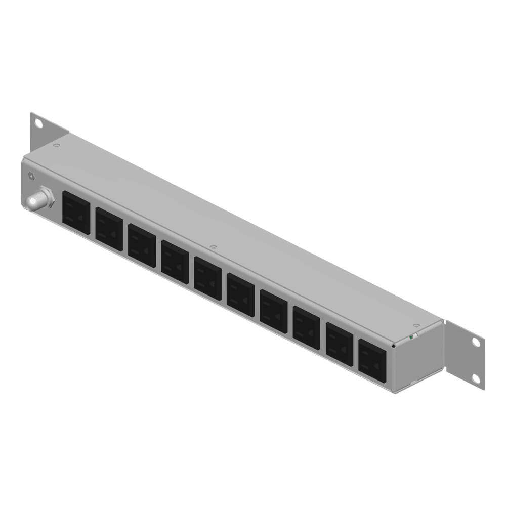 PDU Horizontal / 10 Contactos NEMA 5-15R / Rack 19 in 1UR / 120Vca 15A / Protección con Reestablecedor 15A / Cable 2.5 m (8.2 ft) / Lámina de Acero Rolada en Frío HTCM-1U-10CW
