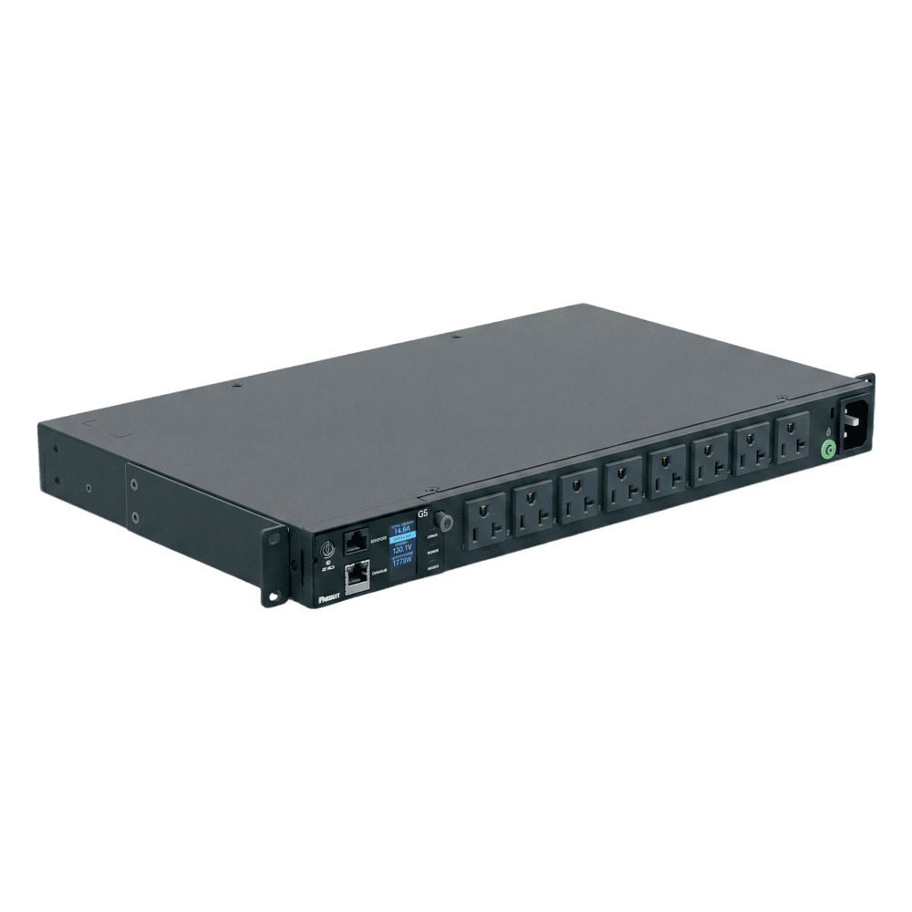 PDU Monitoreable (MI) para Distribución de Energía, Enchufe de Entrada NEMA 5-15P, Con 8 Salidas 5-20R, Horizontal 19in, 120 Vca, 20 Amp, 1UR P08D10M