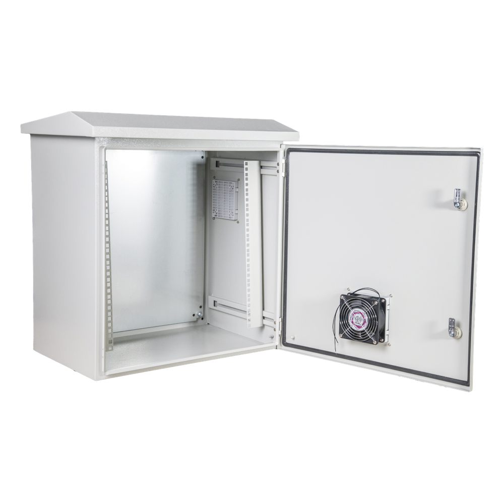 Kit Gabinete Ventilado de Acero, Rack 19" 11U, IP55 Uso en Exterior (593 x 609 x 399 mm) con Placa Trasera Interior Metálica y Compuerta Inferior Atornillable. Incluye Ventilador, Ventilas, filtros, Terminal de Tierra Física. PST506019RAVKIT