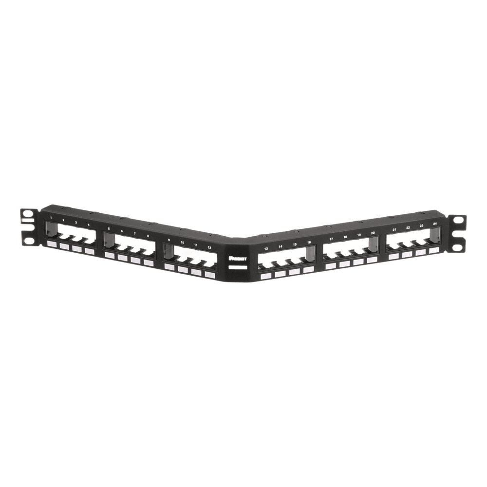 Panel de Parcheo Modular Mini-Com (Sin Conectores), Angulado, Sin Blindaje, Con Números Pre-Impresos, de 24 Puertos, 1UR CPPA24FMWBLY