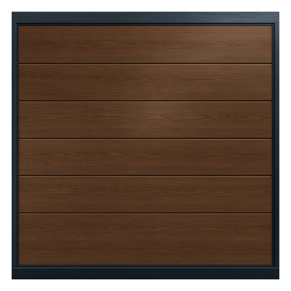 Puerta de Garage de Alta Calidad / Linea Central / Imitacion madera / oscura / 16x9 pies / AISLADA / Estilo Americana. APDOOR-169B