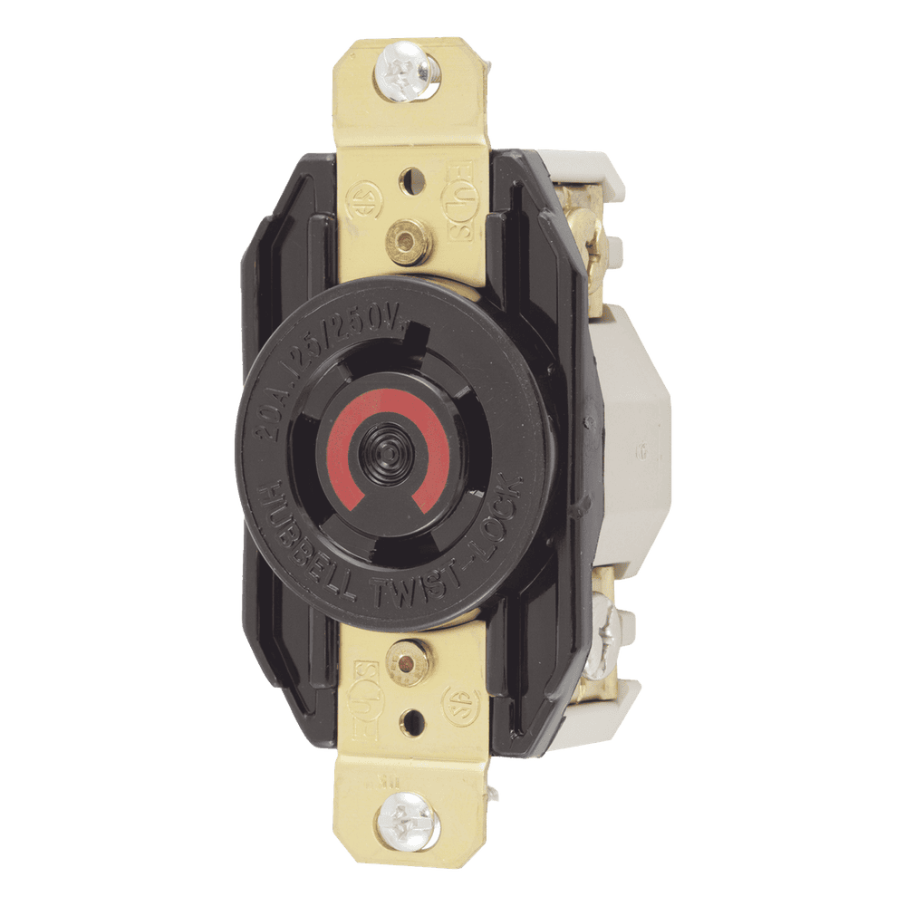 Receptáculo con Bloqueo de Media Vuelta Industrial 20 A 125/250 V CA / 3 Polos 4 Hilos / Nema L14-20R. HUB-HBL-2410