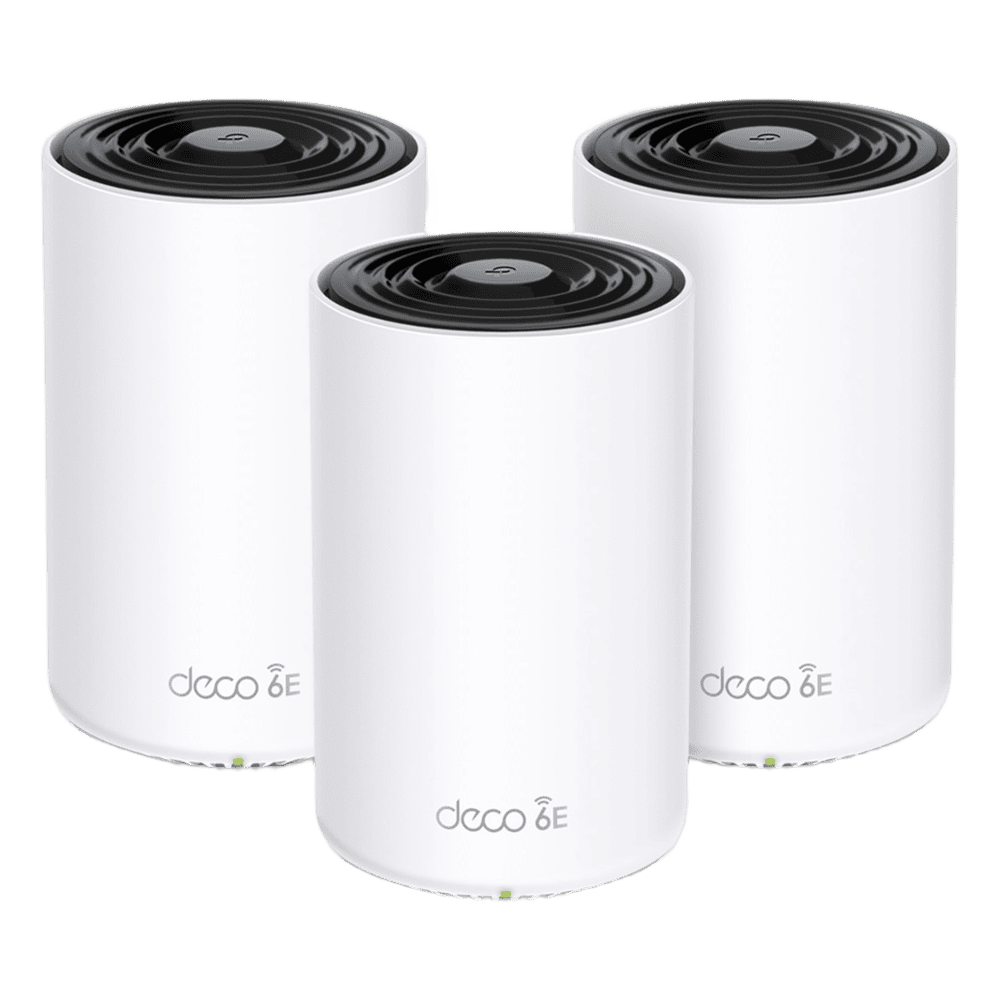 Router Inalámbrico MESH Interior para Hogar / Doble Banda Wi-Fi 6E AX5400 Mbps / 3 Puerto Gigabit WAN/LAN / 4 Antenas Internas / Administración Mediante la App Deco (iOS, Android) / Protección HomeShield DECO-XE75PRO-3PACK