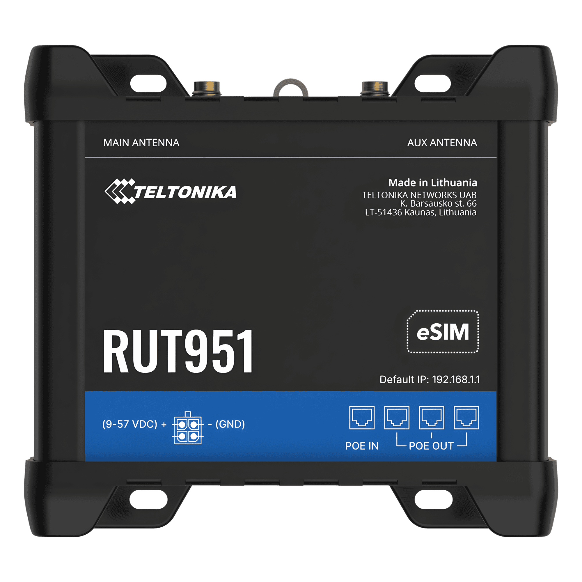 Router PoE 4G Industrial con VPNs Avanzadas / Dual SIM / Soporta eSIM / Gestión Remota (Opcional RMS) RUT951-POE