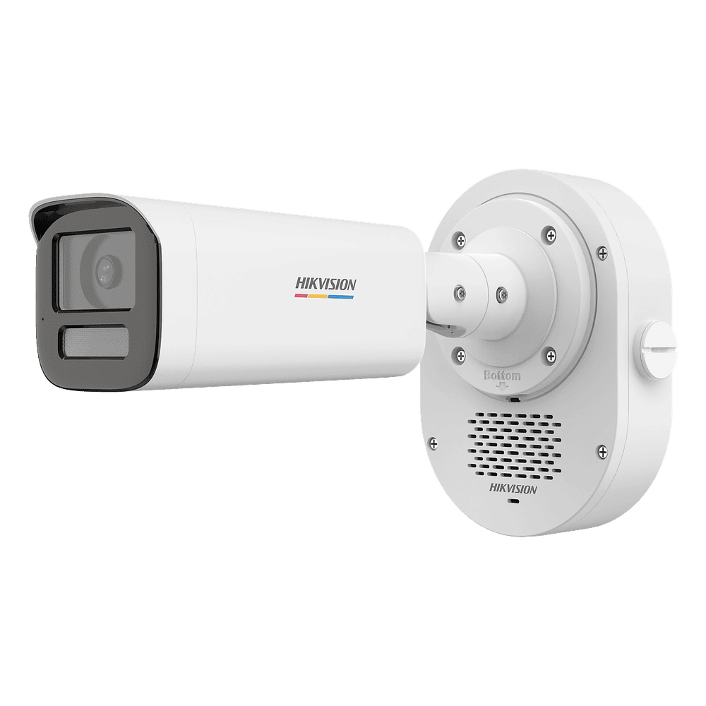 [SoundMax] Cámara Bullet TurboHD 2 Megapixel / ColorVu / Audio Bidireccional / Sirena Integrada / Luz Dual 60m IR + 60m Luz Blanca / Exterior IP67 / Alarma Audible y Estroboscópica / 90° de Visión DS-2CE1ADF0T-LXTS