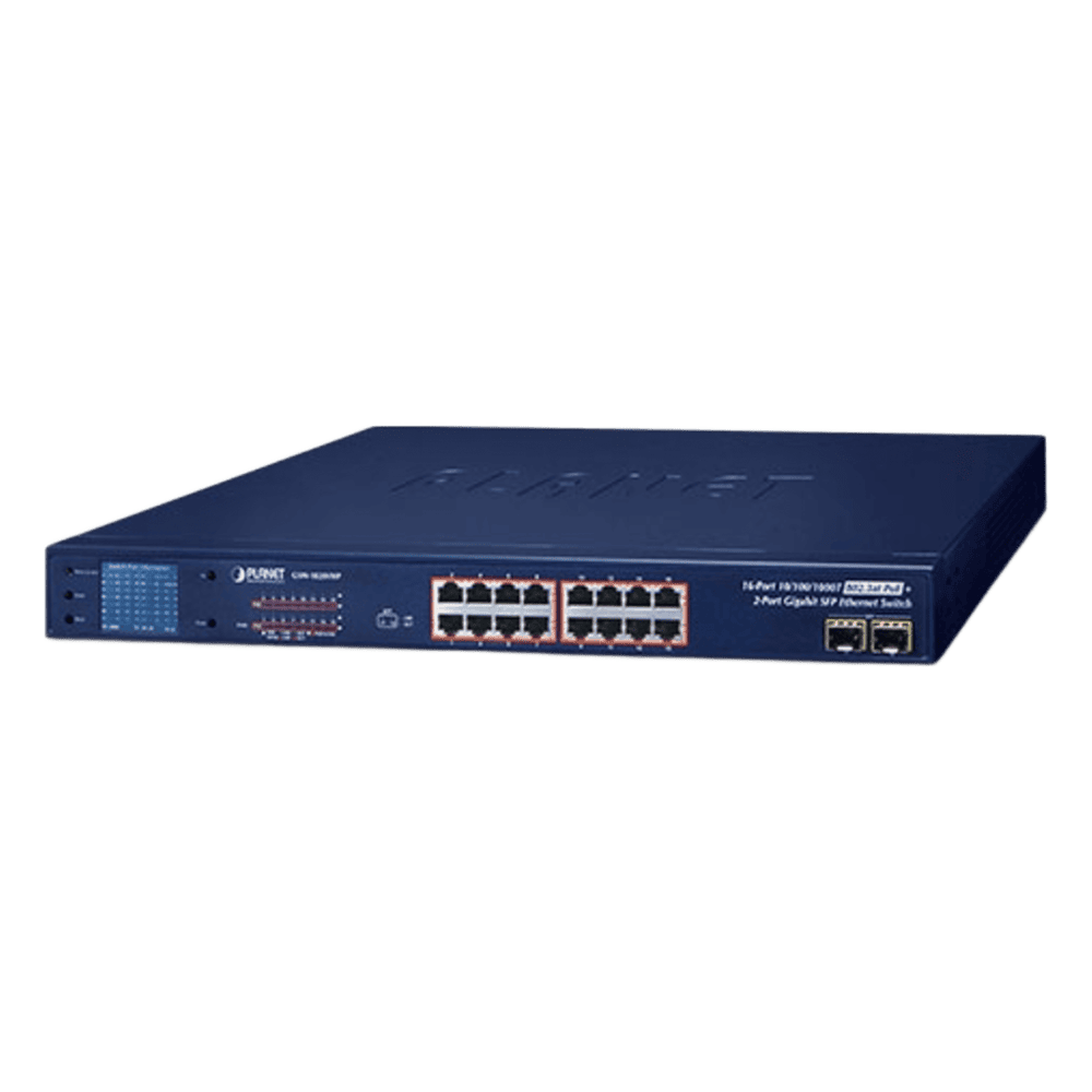 Switch No Administrable PoE+ Extender, Aislamiento VLAN de 16 Puertos Gigabit +, 2 Combo TP/SFP y Pantalla GSW-1820VHP