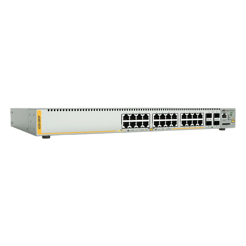 Switch PoE+ Administrable Capa 3, 24 Puertos 10/100/1000 Mbps + 4 SFP Gigabit, 370 W AT-X230-28GP-90