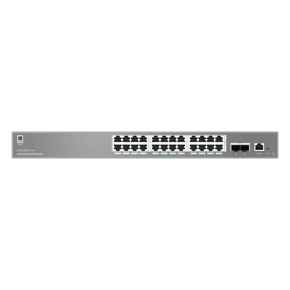 Switch de Red Empresarial L2++ / Serie GWN7800 Pro / 24 Puertos Gigabit PoE 250W / 2 Puertos SFP+ / Gestión Cloud GDMS / VLAN 4K / QoS Avanzado / Seguridad Integral GWN7803PL-PRO