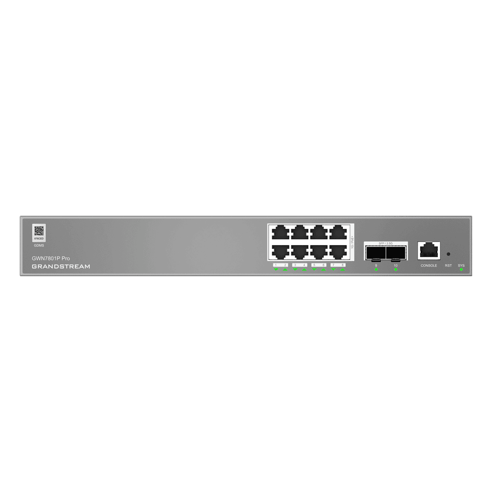 Switch de Red Empresarial L2++ / Serie GWN7800 Pro / 8 Puertos Gigabit PoE 120W / 2 Puertos 2.5GG SFP / Gestión Cloud GDMS / VLAN 4K / QoS Avanzado / Seguridad Integral GWN7801P-PRO