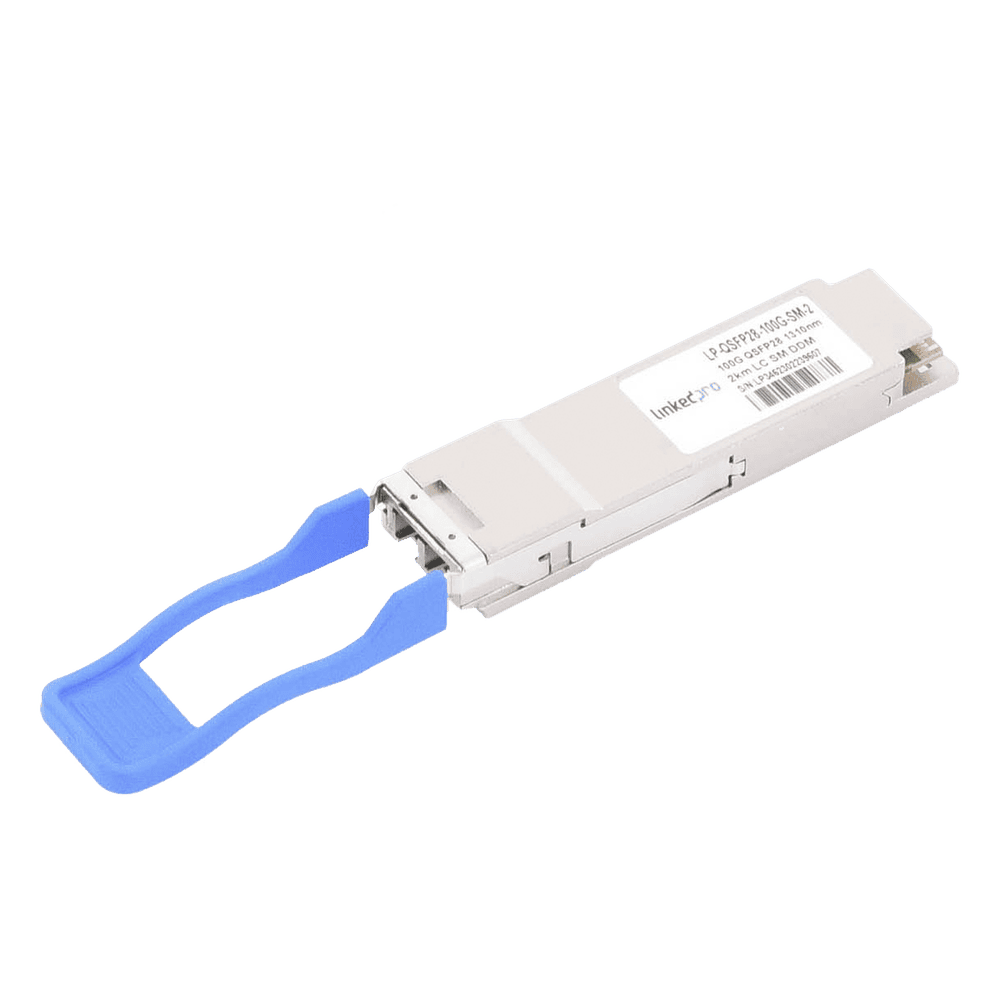Transceptor Óptico QSFP28 (Mini-Gbic) / Monomodo 1310 nm / 100 Gbps / 100GBASE-LR4 / Conectores LC/UPC Dúplex / DDM / Hasta 2 km LPQSFP28100GSM2