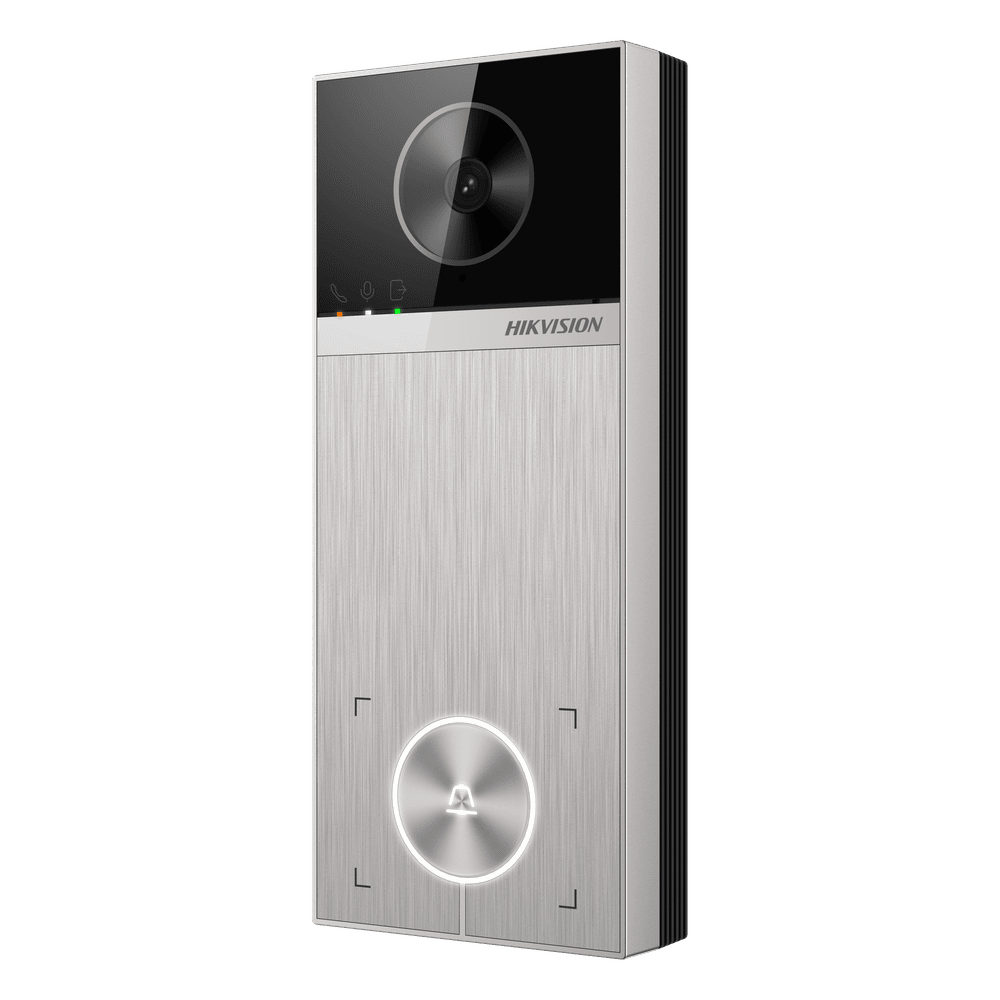 Videoportero / 4 Megapixel / Ángulo de Visión 150° / Control de 2 Cerraduras / Desbloqueo por Tarjeta, Hik-Connect y Estación Interior / IP65 / PoE IEEE802.3at / Compatibilidad ONVIF / H.265 DS-KV6114-ME1