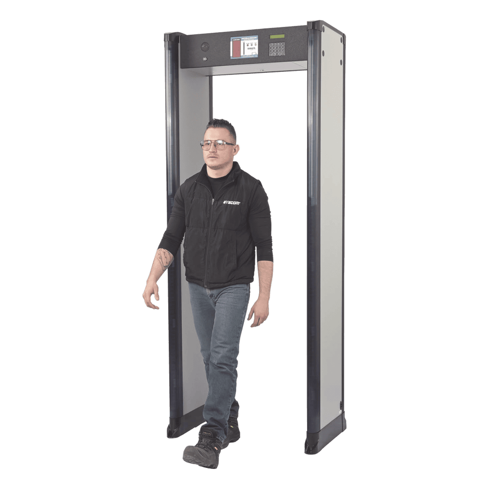 Arco Detector de Metales de 18 Zonas con Anclaje para Fijarse al Piso. Incluye Sensor IR para evitar falsas Alarmas / Certificado por la Administración Federal de Aviación de EE. UU. (FAA) INTELL-218-ZIR
