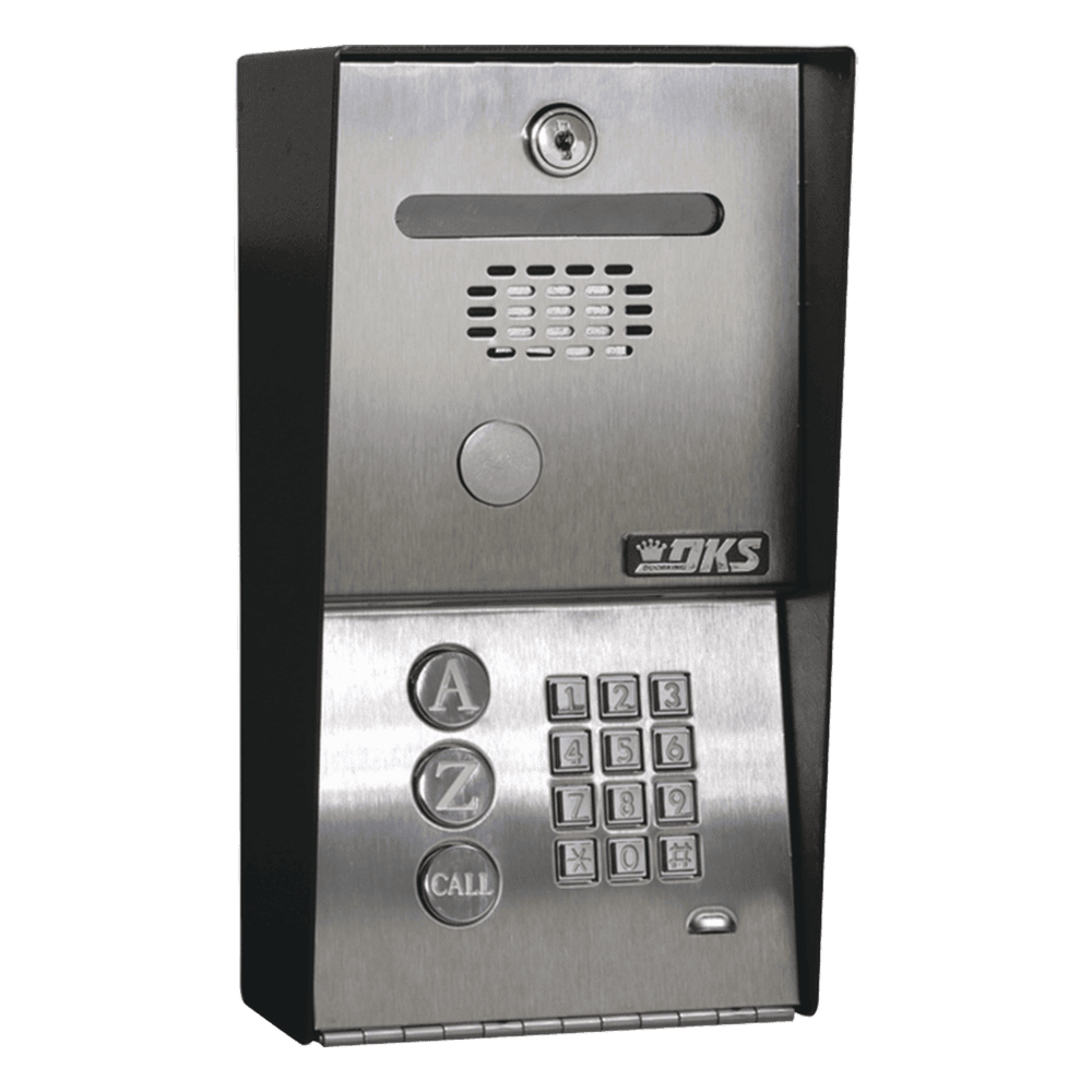 Audioportero Telefónico DKS Con Directorio / 100 Números Telefónicos / Control Para 2 Puertas / Gabinete Para Sobreponer / Marcación a 16 Digitos / Linea análoga o digital 1802-090
