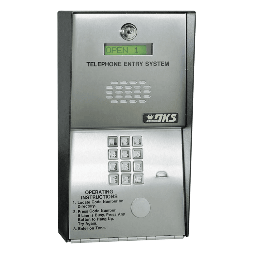 Audioportero Telefónico DKS Para 600 números Telefónicos / Control Para 2 Puertas / Gabinete Para Sobreponer/ Marcación a 16 Digitos / Linea Análoga o Digital 1802-082
