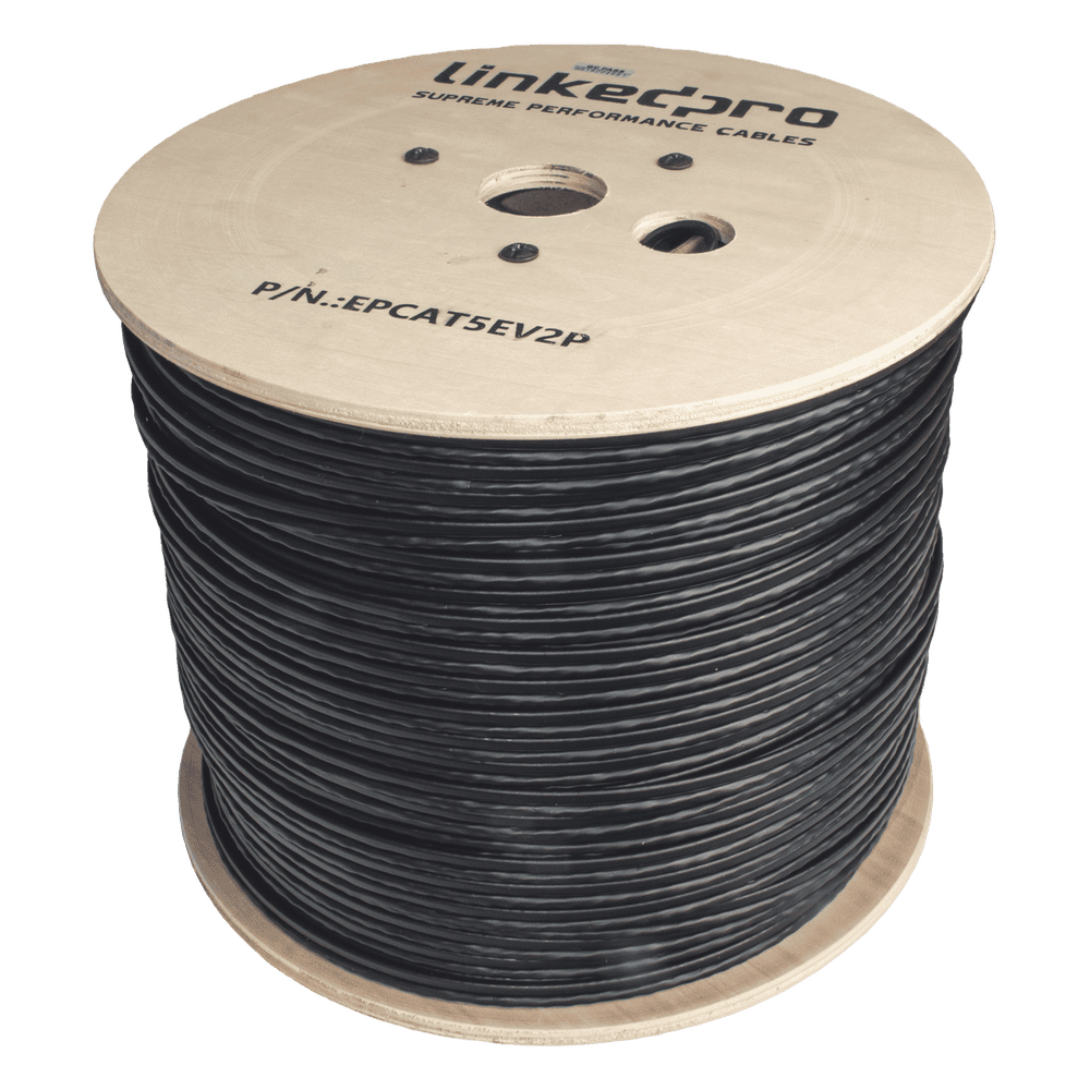 Bobina de Cable Siamés Cat5e CCA + 2 Cables Gruesos (16 AWG) para Alimentar Cámaras Más Lejos / 305 Metros (1000 Pies) / Instalación en Exterior / Uso Industrial para Climas Extremos EP-CAT-5E-V2P
