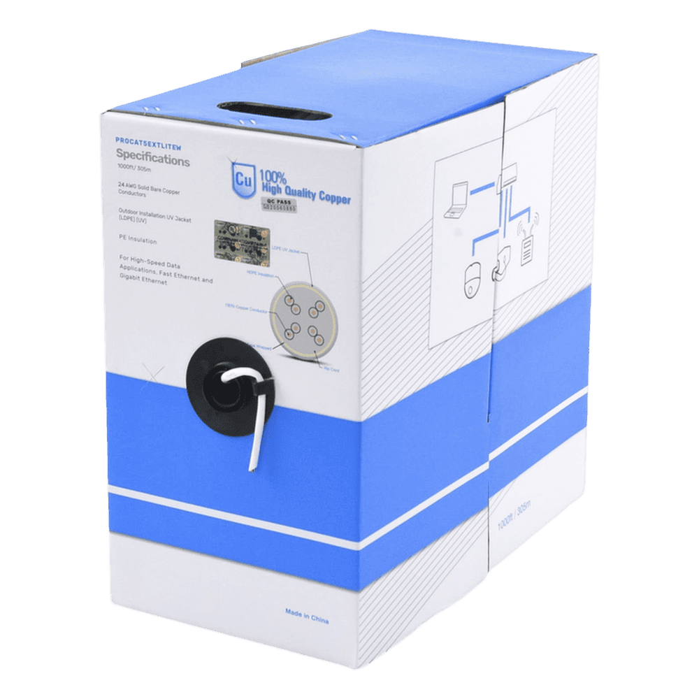 Bobina de Cable UTP Cat5e para Exterior en Color Blanco / 305 Metros (1000 Pies) / Certificada UL / Sin Blindaje PRO-CAT5-EXT-LITEW
