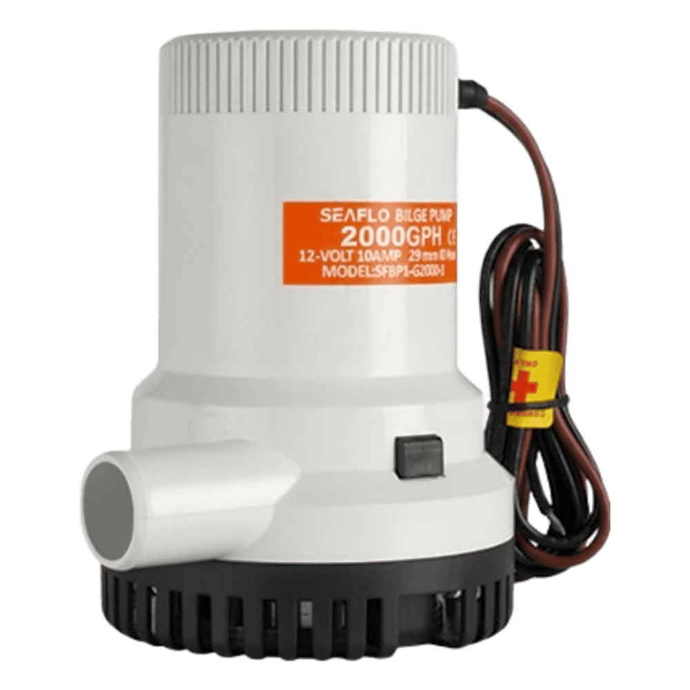 Bomba de Achique Sumergible SEAFLO SFBP1-G2000-01 / 2,000 GPH (7,571 LPH) / 12V CD / Eje de Acero Inoxidable / Operación en Seco / Protección Anti-Aire / Sellos Herméticos / Cableado Marino / CE, RoHS, ISO 8849 SFBP1-G2000-01